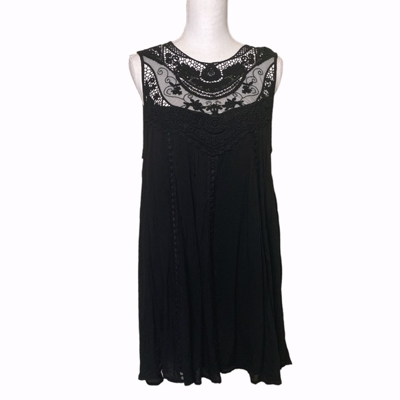 Entro small Black Lace Sleeveless Trapeze Swing Boho Dress - Picture 2 of 12